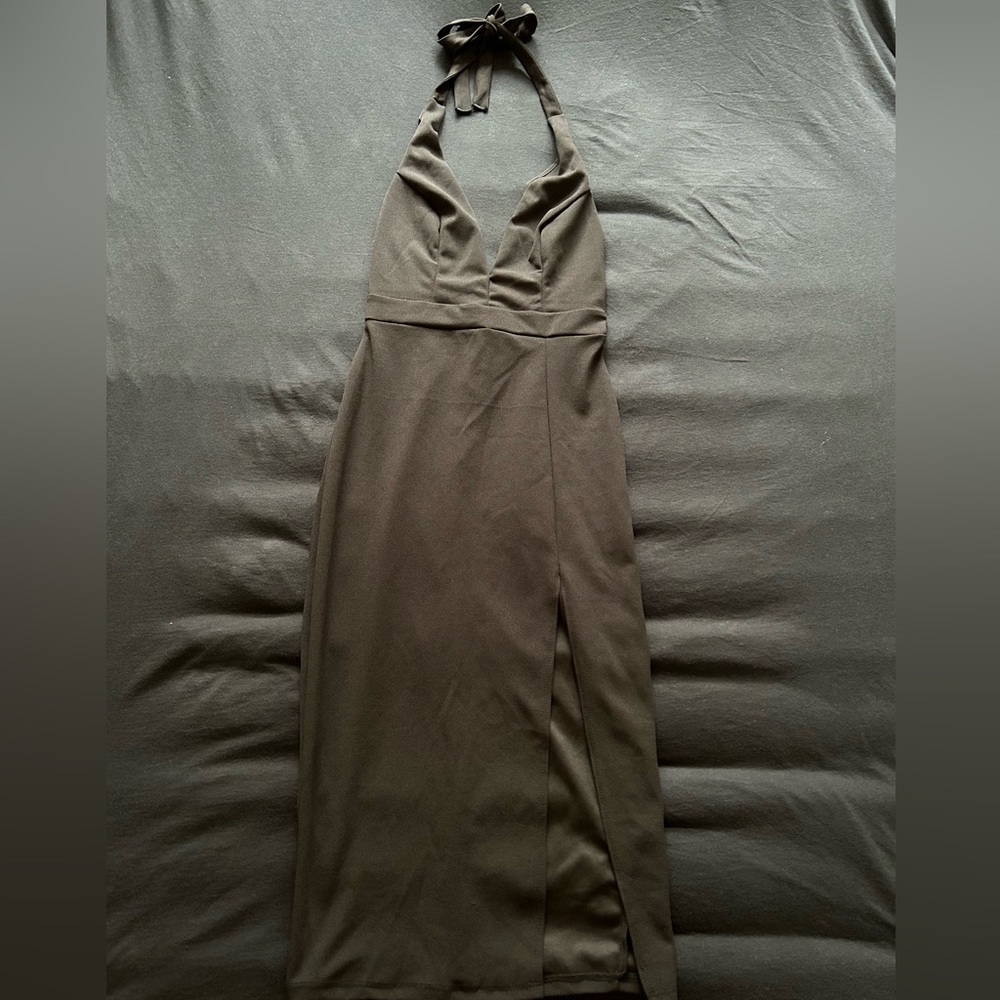 Small Black Windsor Dress With Halter Neck & Leg Slit